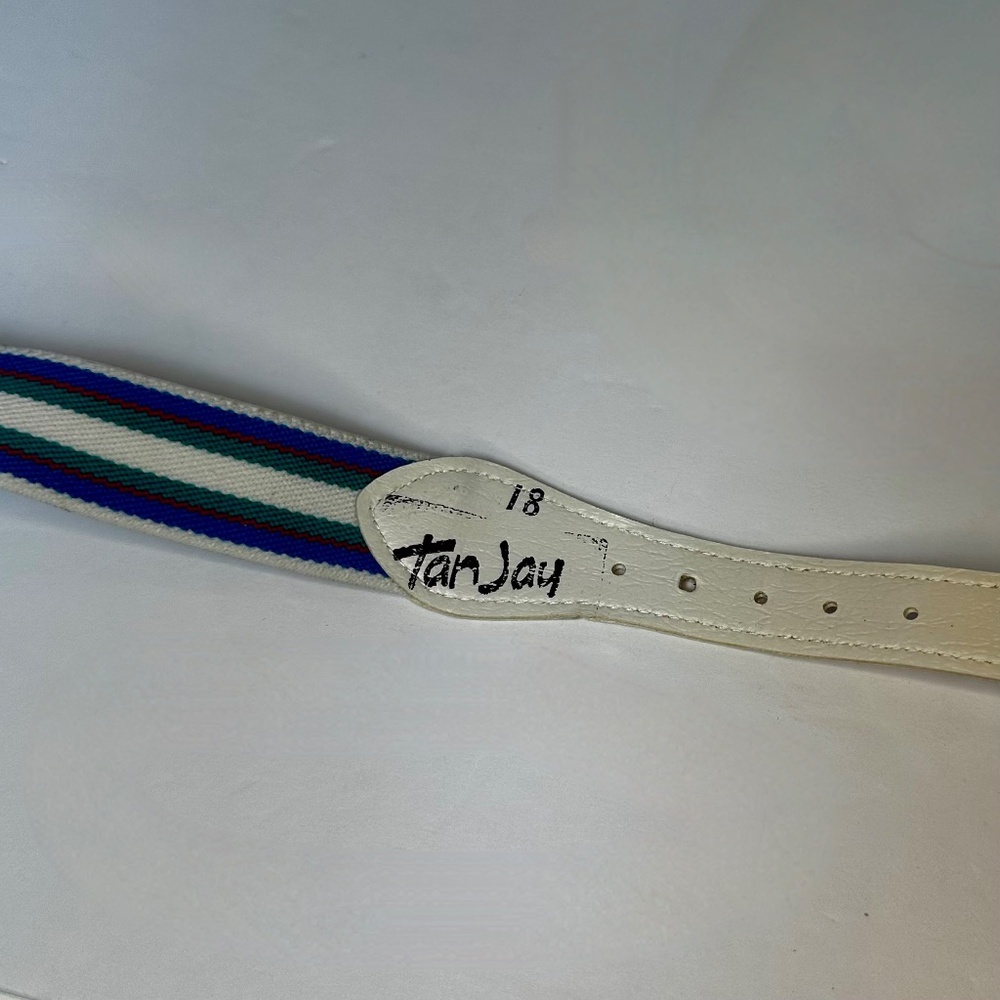 Vintage TanJay Striped Elastic Belt Size 18 Multicolor Ring Buckle - Picture 6 of 6